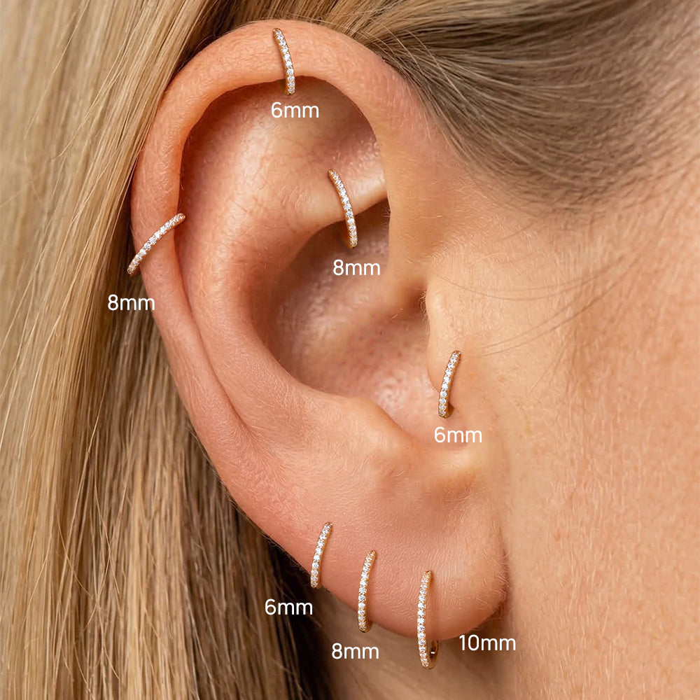 14K Gold Classic Single Row CZ Titanium Internally Threaded Cartilage Clicker Hoop | Hypoallergenic Piercing Jewelry
