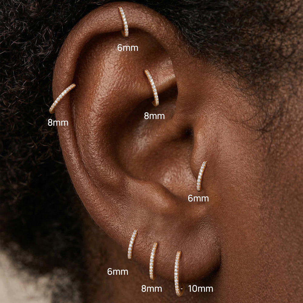 14K Gold Classic Single Row CZ Titanium Internally Threaded Cartilage Clicker Hoop | Hypoallergenic Piercing Jewelry