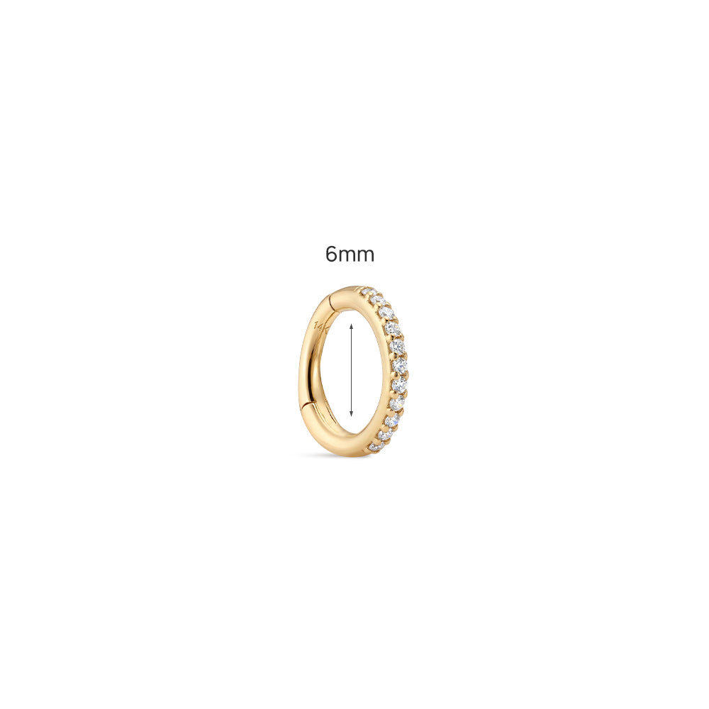 14K Gold Classic Single Row CZ Titanium Internally Threaded Cartilage Clicker Hoop | Hypoallergenic Piercing Jewelry