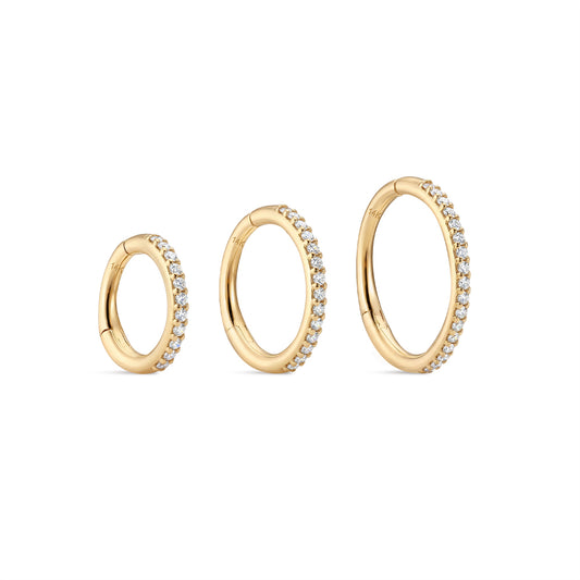 14K Gold Classic Single Row CZ Titanium Internally Threaded Cartilage Clicker Hoop | Hypoallergenic Piercing Jewelry