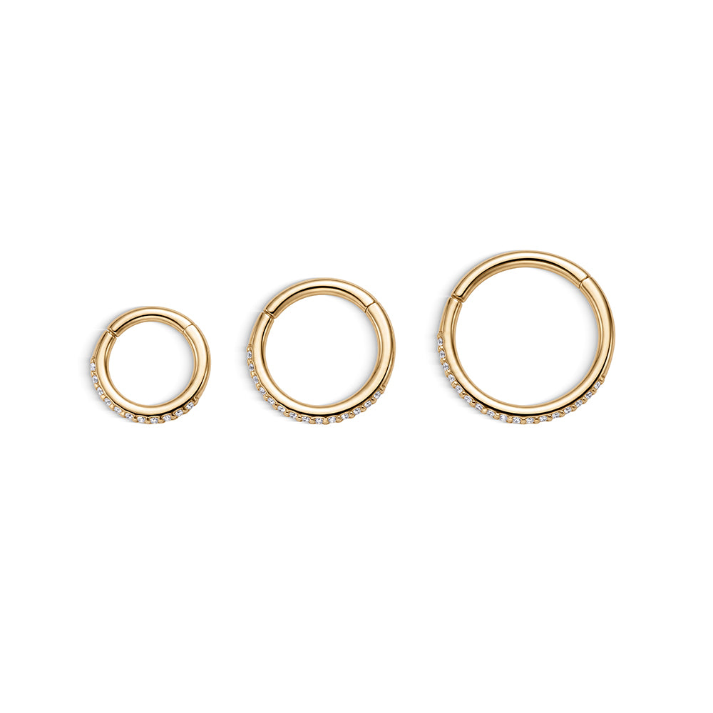 14K Gold Classic Single Row CZ Titanium Internally Threaded Cartilage Clicker Hoop | Hypoallergenic Piercing Jewelry