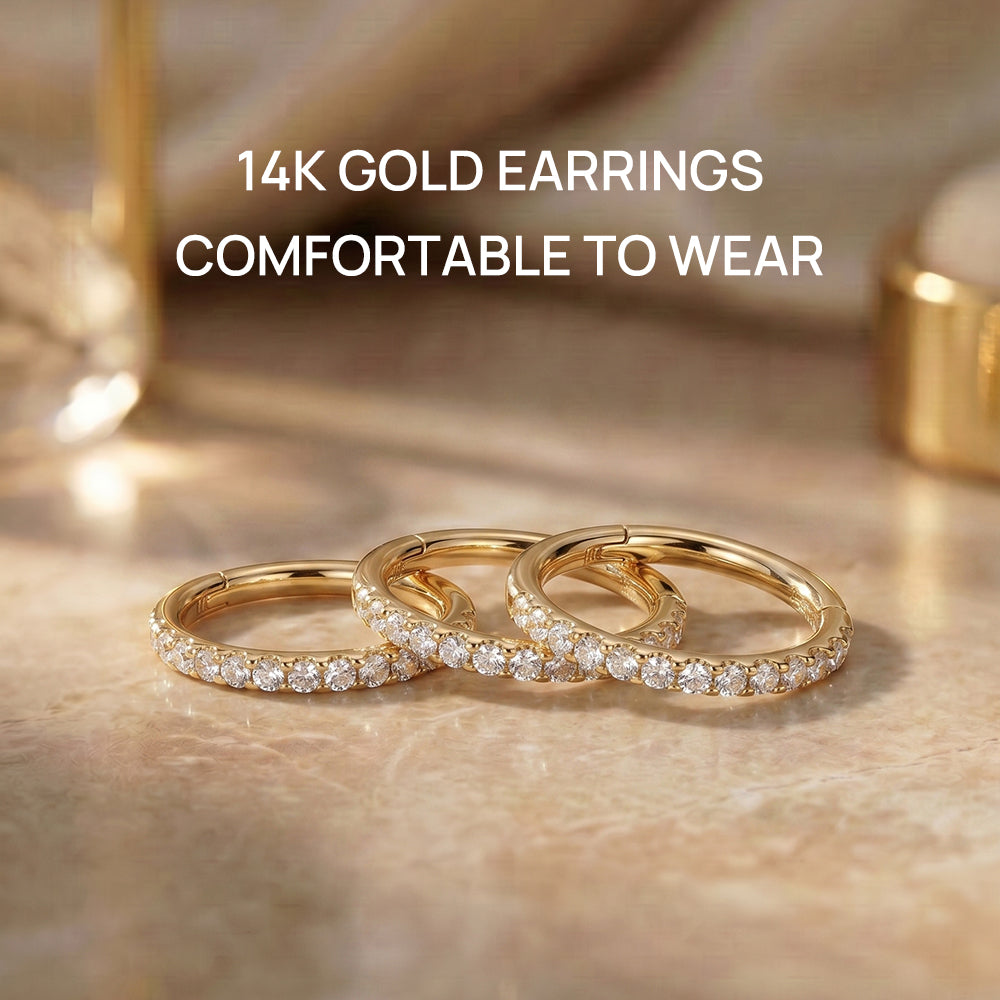 14K Gold Classic Single Row CZ Titanium Internally Threaded Cartilage Clicker Hoop | Hypoallergenic Piercing Jewelry