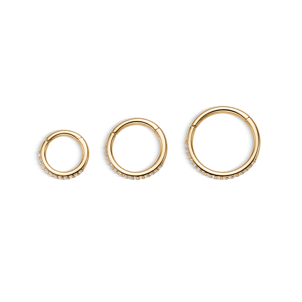 14K Gold Classic Single Row CZ Titanium Internally Threaded Cartilage Clicker Hoop | Hypoallergenic Piercing Jewelry