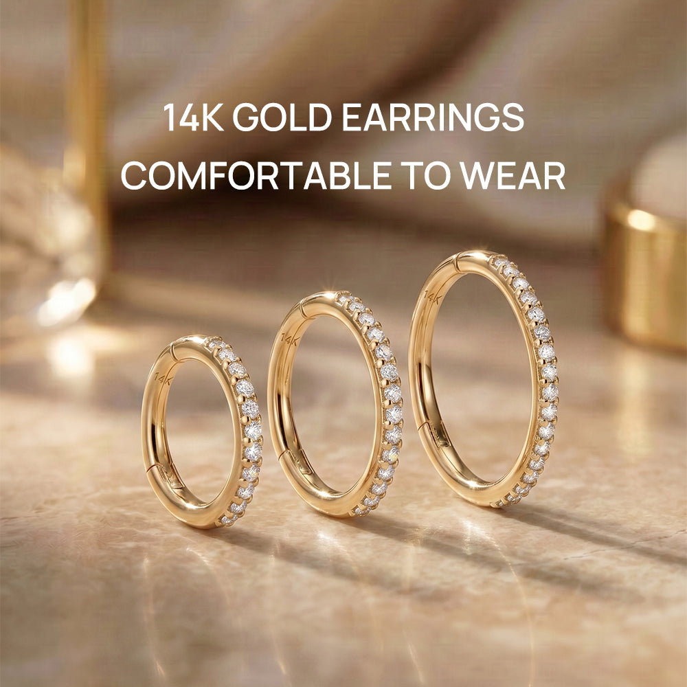 14K Gold Classic Single Row CZ Titanium Internally Threaded Cartilage Clicker Hoop | Hypoallergenic Piercing Jewelry