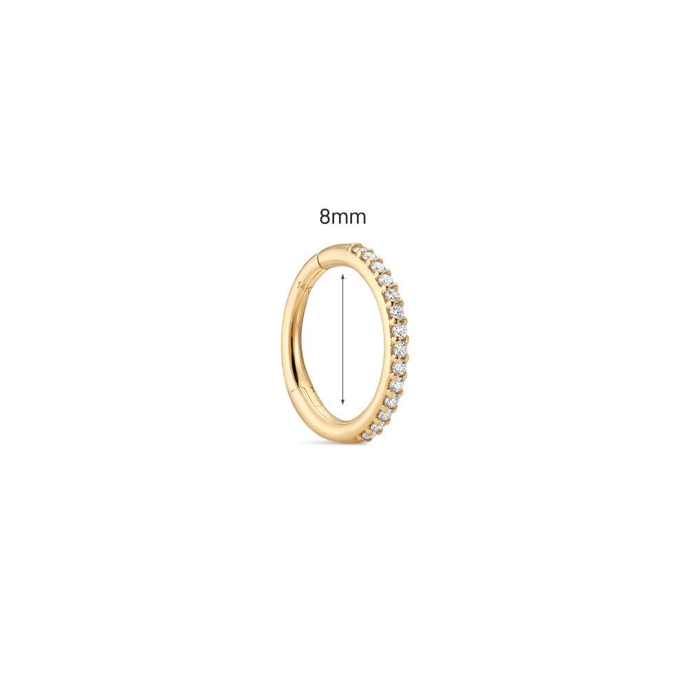14K Gold Classic Single Row CZ Titanium Internally Threaded Cartilage Clicker Hoop | Hypoallergenic Piercing Jewelry