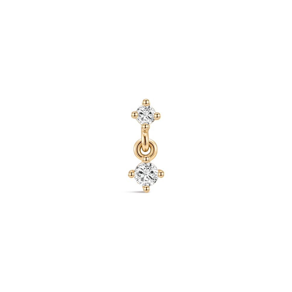 14K Gold Classic Graduated CZ Duo Titanium Internally Threaded Flat Back Cartilage Stud | Hypoallergenic Piercing Jewelry