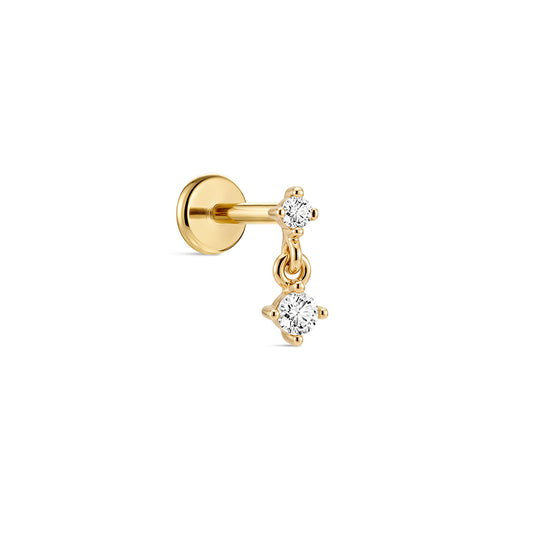 14K Gold Classic Graduated CZ Duo Titanium Internally Threaded Flat Back Cartilage Stud | Hypoallergenic Piercing Jewelry