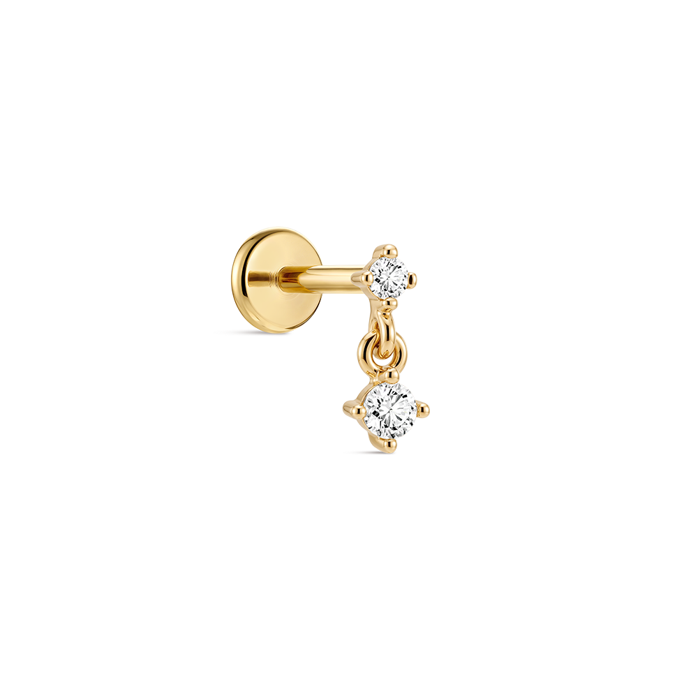 14K Gold Classic Graduated CZ Duo Titanium Internally Threaded Flat Back Cartilage Stud | Hypoallergenic Piercing Jewelry