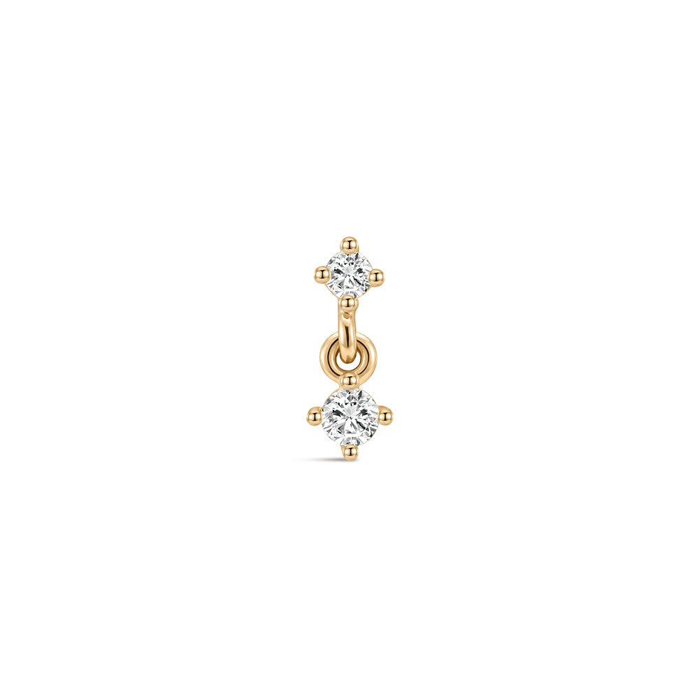 14K Gold Classic Graduated CZ Duo Titanium Internally Threaded Flat Back Cartilage Stud | Hypoallergenic Piercing Jewelry