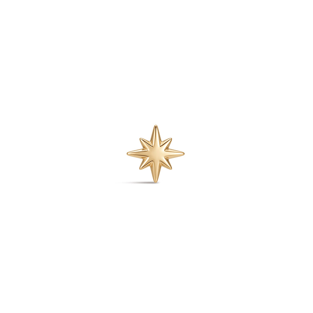 14K Gold Mini Polished Eight-Pointed Star Titanium Internally Threaded Flat Back Cartilage Stud | Hypoallergenic Piercing Jewelry