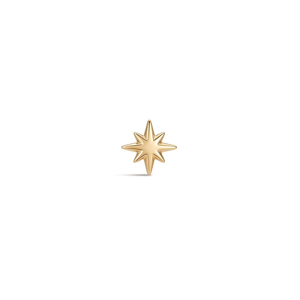 14K Gold Mini Polished Eight-Pointed Star Titanium Internally Threaded Flat Back Cartilage Stud | Hypoallergenic Piercing Jewelry