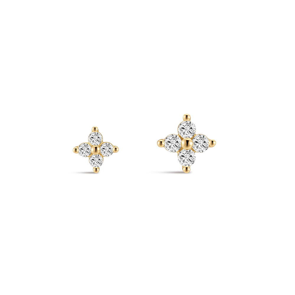 14K Gold Four-Petal Flower CZ Titanium Internally Threaded Flat Back Cartilage Stud | Hypoallergenic Piercing Jewelry