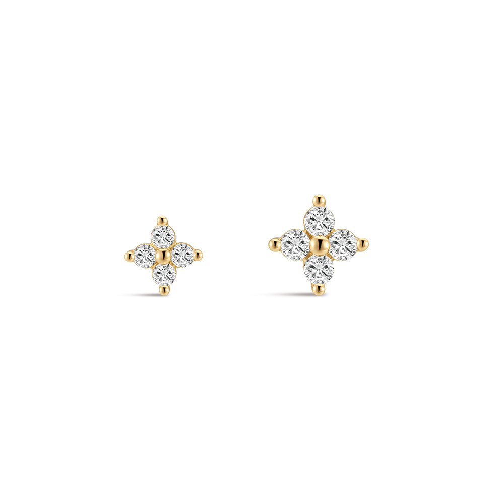 14K Gold Four-Petal Flower CZ Titanium Internally Threaded Flat Back Cartilage Stud | Hypoallergenic Piercing Jewelry