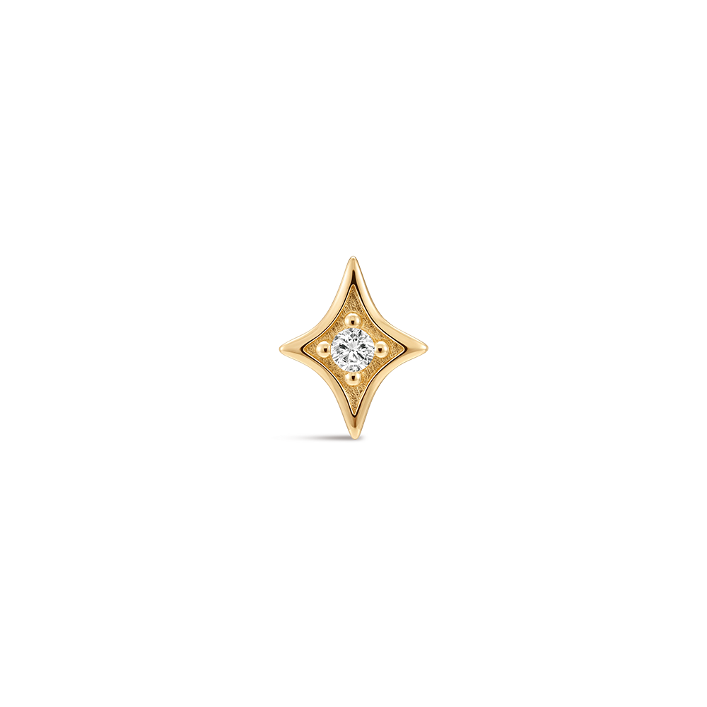 14K Gold Four-Pointed Star CZ Titanium Internally Threaded Flat Back Cartilage Stud | Hypoallergenic Piercing Jewelry