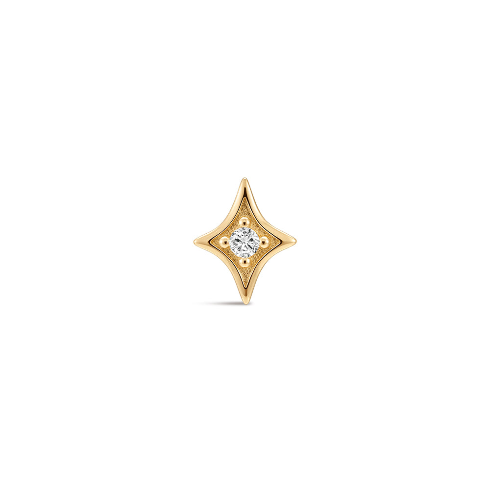 14K Gold Four-Pointed Star CZ Titanium Internally Threaded Flat Back Cartilage Stud | Hypoallergenic Piercing Jewelry