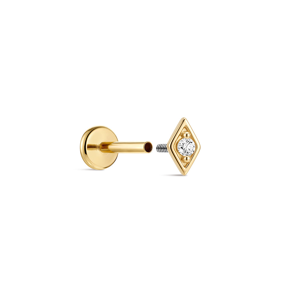 14K Gold Minimalist Geometric Diamond CZ Titanium Internally Threaded Flat Back Cartilage Stud | Hypoallergenic Piercing Jewelry