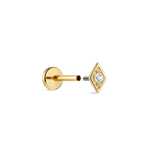 14K Gold Minimalist Geometric Diamond CZ Titanium Internally Threaded Flat Back Cartilage Stud | Hypoallergenic Piercing Jewelry