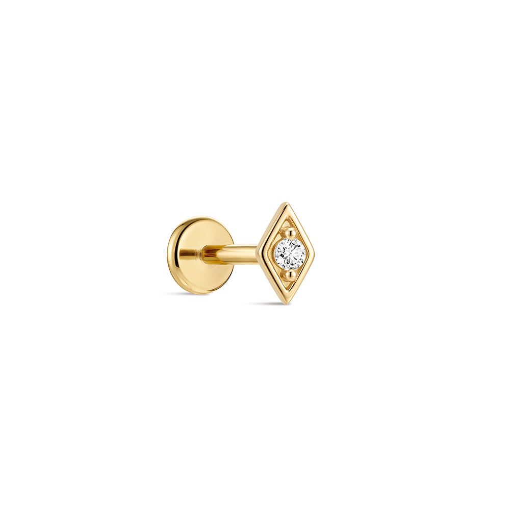 14K Gold Minimalist Geometric Diamond CZ Titanium Internally Threaded Flat Back Cartilage Stud | Hypoallergenic Piercing Jewelry