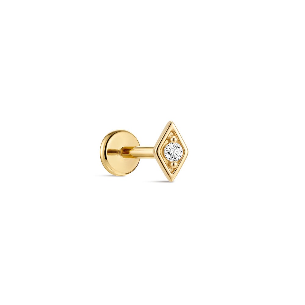 14K Gold Minimalist Geometric Diamond CZ Titanium Internally Threaded Flat Back Cartilage Stud | Hypoallergenic Piercing Jewelry