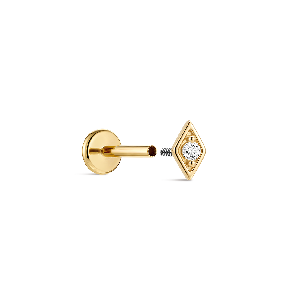 14K Gold Minimalist Geometric Diamond CZ Titanium Internally Threaded Flat Back Cartilage Stud | Hypoallergenic Piercing Jewelry