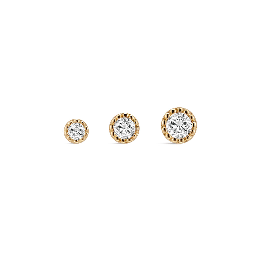 14K Gold Classic Single CZ Titanium Internally Threaded Flat Back Cartilage Stud | Hypoallergenic Piercing Jewelry