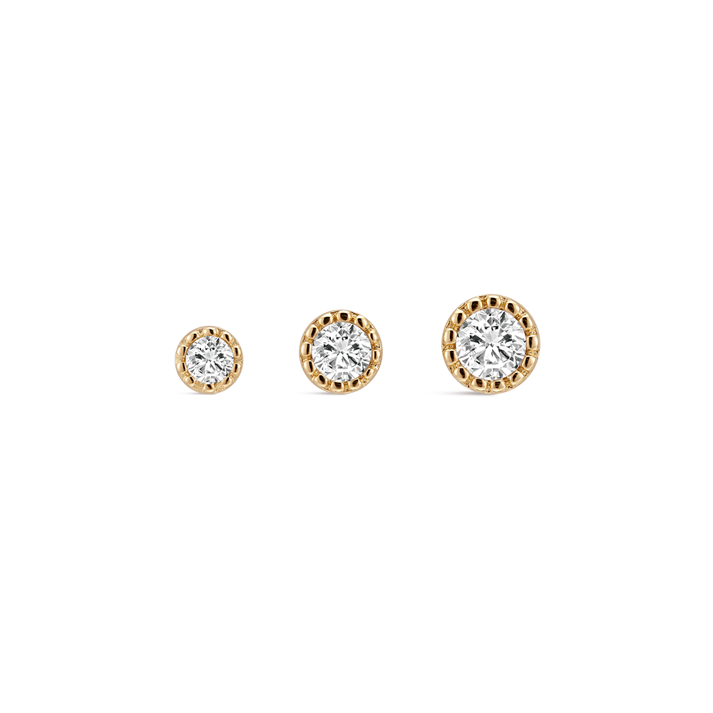 14K Gold Classic Single CZ Titanium Internally Threaded Flat Back Cartilage Stud | Hypoallergenic Piercing Jewelry