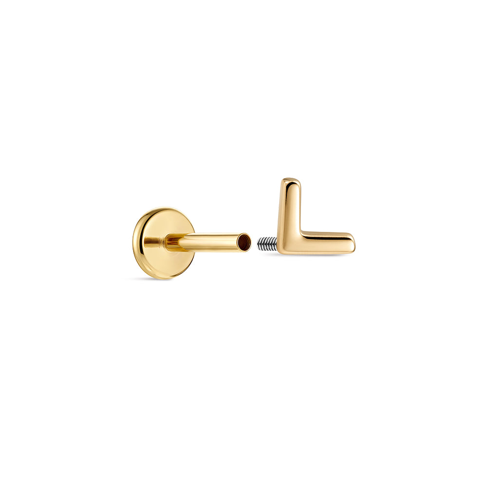 14K Gold Minimalist Polished V-Shape Titanium Internally Threaded Flat Back Cartilage Stud | Hypoallergenic Piercing Jewelry