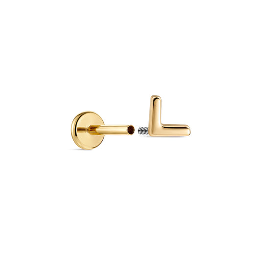 14K Gold Minimalist Polished V-Shape Titanium Internally Threaded Flat Back Cartilage Stud | Hypoallergenic Piercing Jewelry