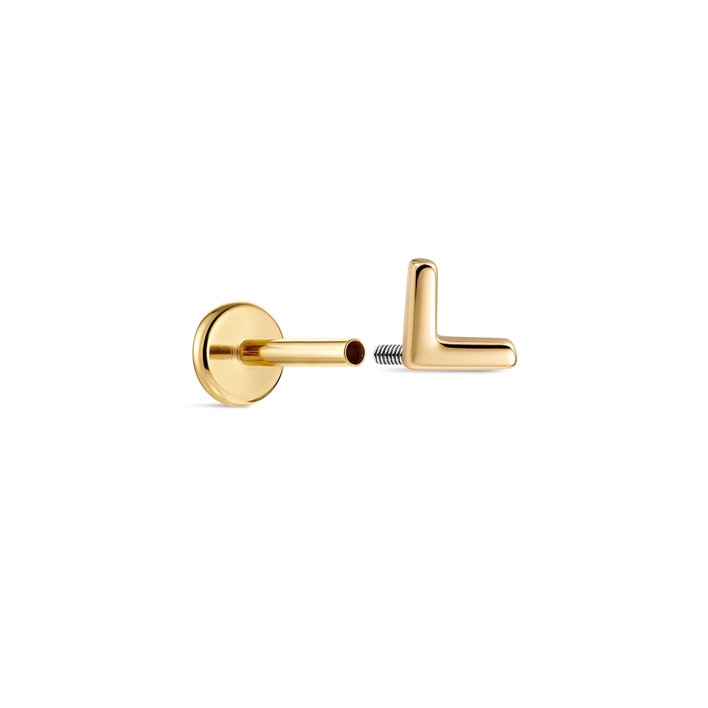 14K Gold Minimalist Polished V-Shape Titanium Internally Threaded Flat Back Cartilage Stud | Hypoallergenic Piercing Jewelry