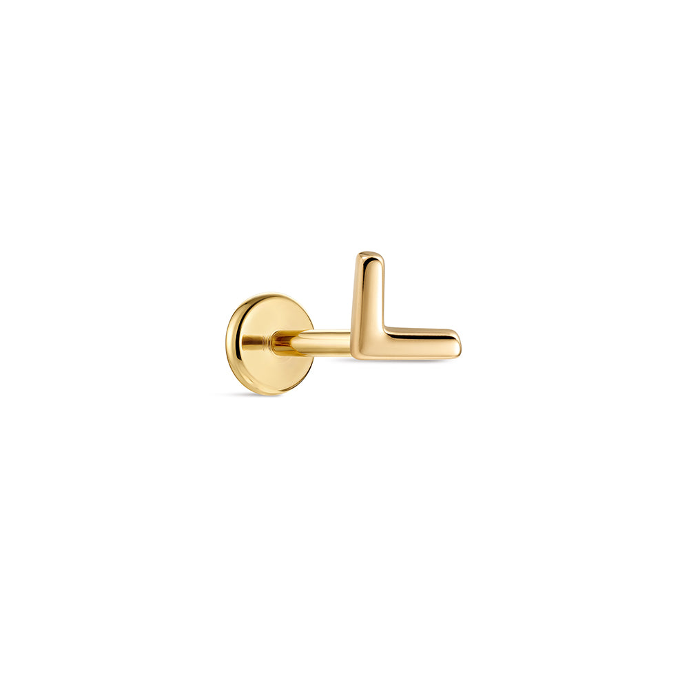 14K Gold Minimalist Polished V-Shape Titanium Internally Threaded Flat Back Cartilage Stud | Hypoallergenic Piercing Jewelry