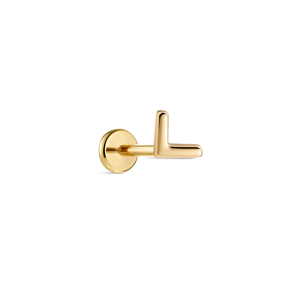 14K Gold Minimalist Polished V-Shape Titanium Internally Threaded Flat Back Cartilage Stud | Hypoallergenic Piercing Jewelry