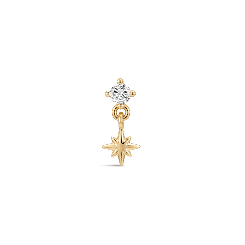 14K Gold Eight-Pointed Star CZ Titanium Internally Threaded Flat Back Cartilage Stud | Hypoallergenic Piercing Jewelry