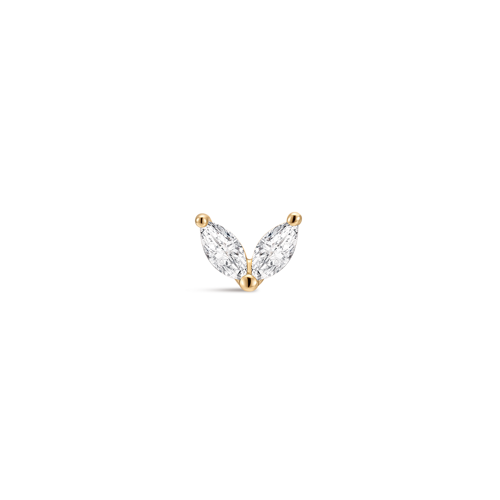 14K Gold Minimalist Geometric Marquise CZ Titanium Internally Threaded Flat Back Cartilage Stud | Hypoallergenic Piercing Jewelry