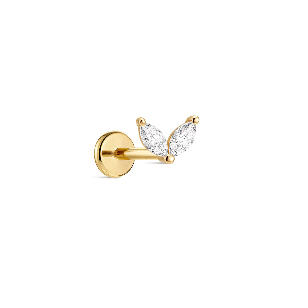 14K Gold Minimalist Geometric Marquise CZ Titanium Internally Threaded Flat Back Cartilage Stud | Hypoallergenic Piercing Jewelry