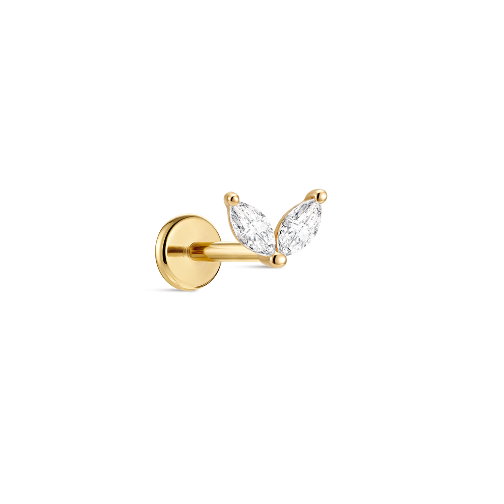 14K Gold Minimalist Geometric Marquise CZ Titanium Internally Threaded Flat Back Cartilage Stud | Hypoallergenic Piercing Jewelry