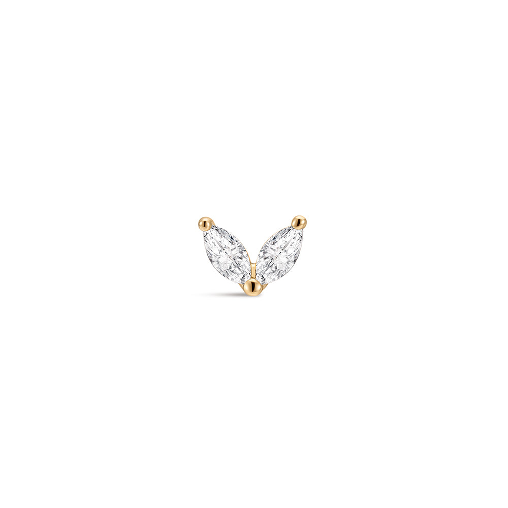 14K Gold Minimalist Geometric Marquise CZ Titanium Internally Threaded Flat Back Cartilage Stud | Hypoallergenic Piercing Jewelry