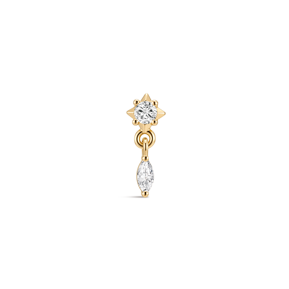 14K Gold Minimalist Geometric Marquise CZ Titanium Internally Threaded Flat Back Cartilage Stud | Hypoallergenic Piercing Jewelry