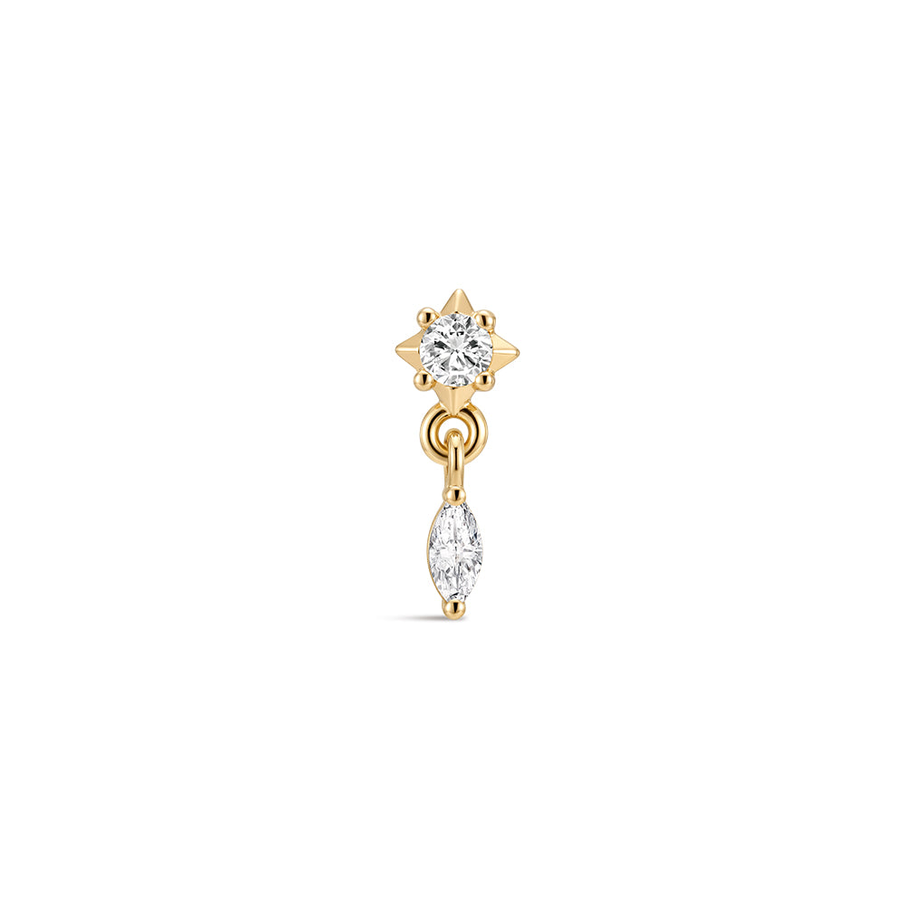 14K Gold Minimalist Geometric Marquise CZ Titanium Internally Threaded Flat Back Cartilage Stud | Hypoallergenic Piercing Jewelry