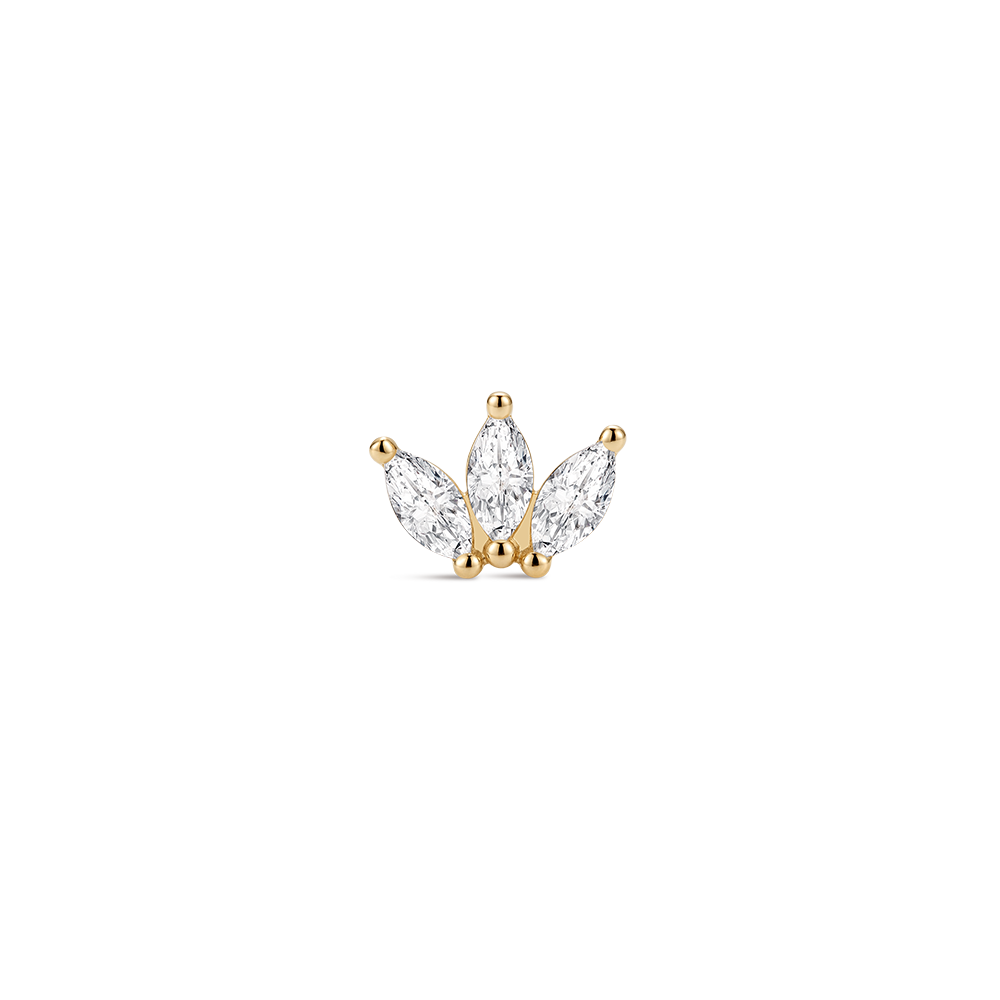 14K Gold Minimalist Geometric Marquise CZ Titanium Internally Threaded Flat Back Cartilage Stud | Hypoallergenic Piercing Jewelry
