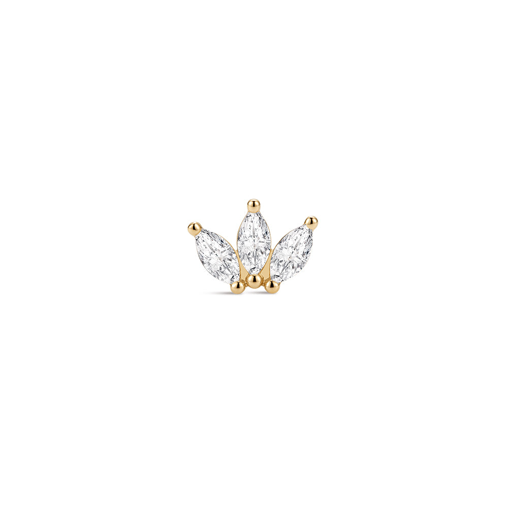 14K Gold Minimalist Geometric Marquise CZ Titanium Internally Threaded Flat Back Cartilage Stud | Hypoallergenic Piercing Jewelry