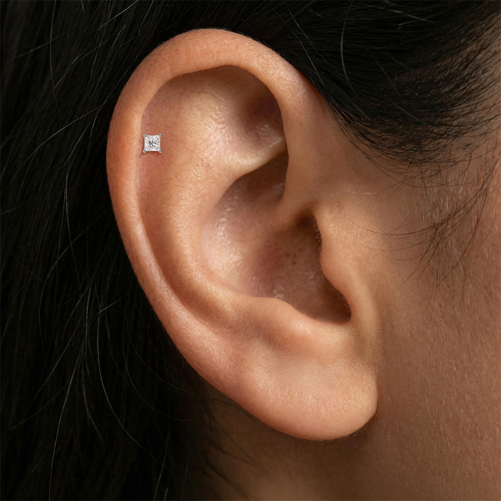 Modern Moissanite Geometric Stud Earrings - 925 Sterling Silver for Women, Hypoallergenic