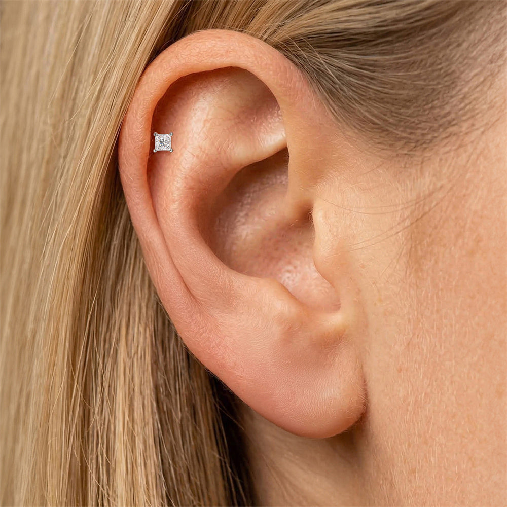 Modern Moissanite Geometric Stud Earrings - 925 Sterling Silver for Women, Hypoallergenic