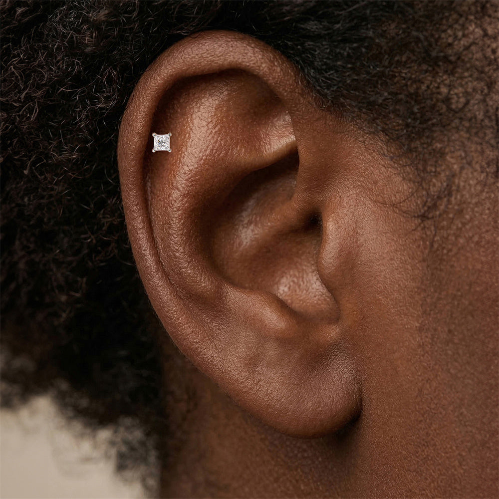 Modern Moissanite Geometric Stud Earrings - 925 Sterling Silver for Women, Hypoallergenic