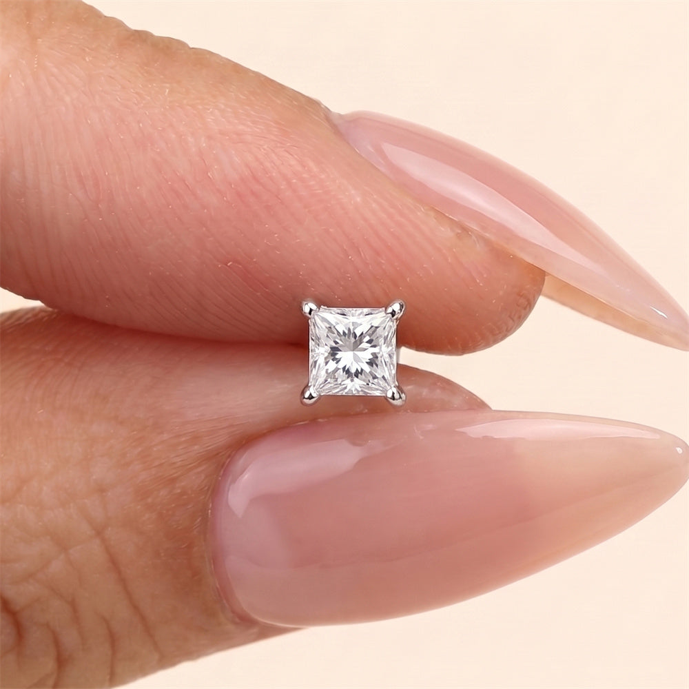 Modern Moissanite Geometric Stud Earrings - 925 Sterling Silver for Women, Hypoallergenic