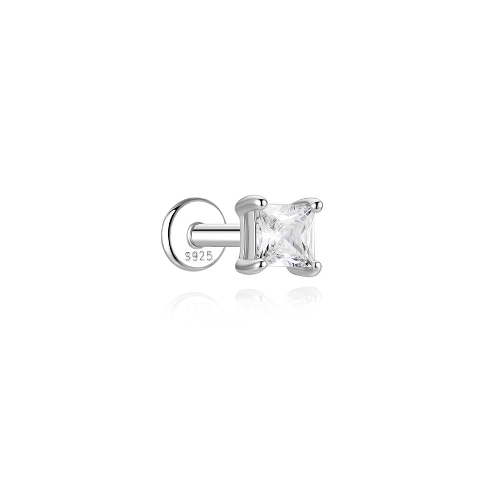Modern Moissanite Geometric Stud Earrings - 925 Sterling Silver for Women, Hypoallergenic
