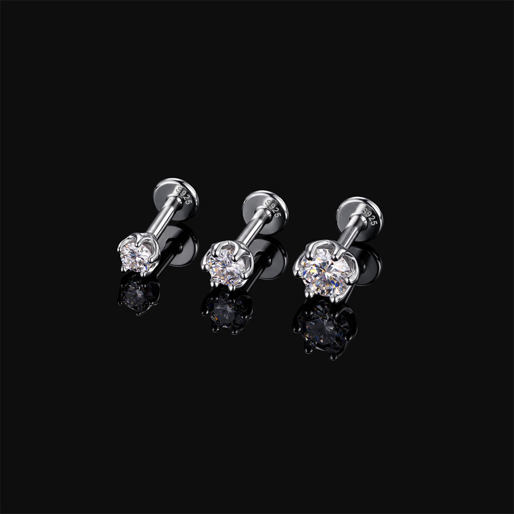 Pavé Moissanite Triple-Hoop Hinged Earrings - 925 Sterling Silver for Women, Hypoallergenic