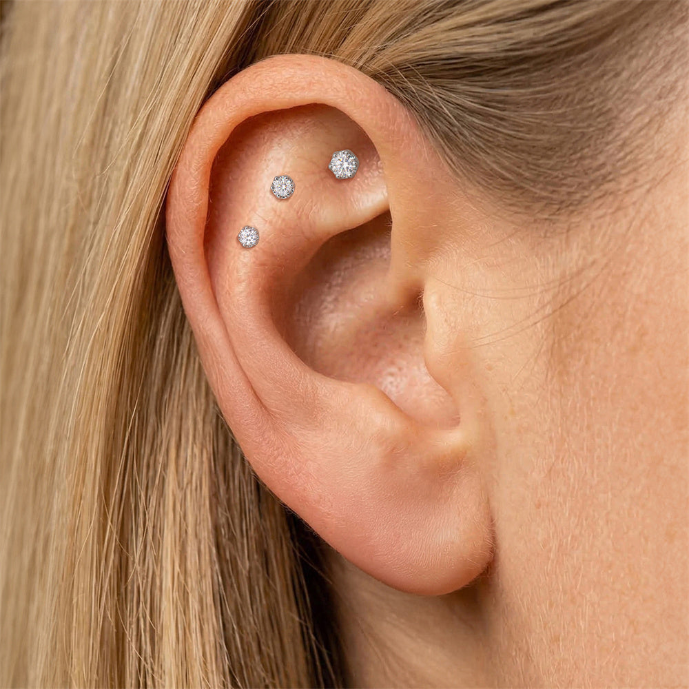 Pavé Moissanite Triple-Hoop Hinged Earrings - 925 Sterling Silver for Women, Hypoallergenic