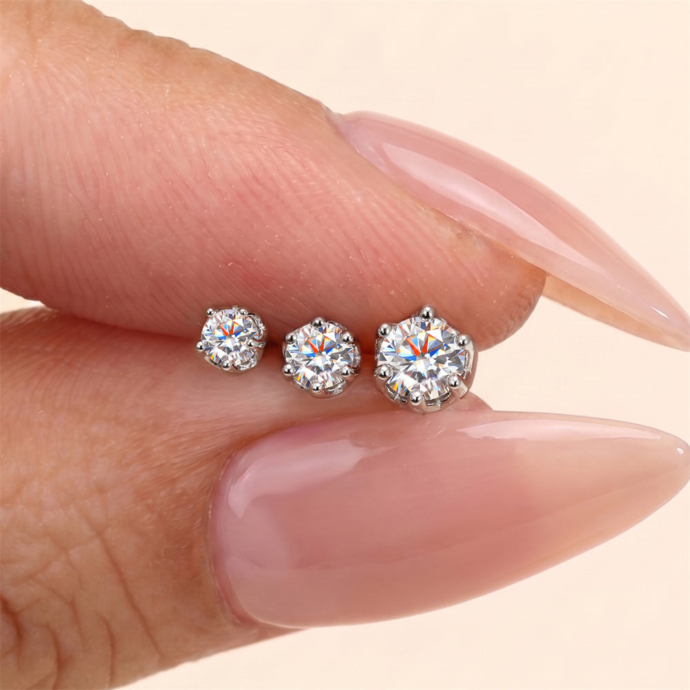 Pavé Moissanite Triple-Hoop Hinged Earrings - 925 Sterling Silver for Women, Hypoallergenic