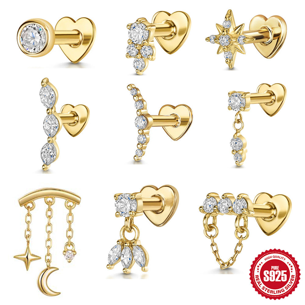 Celestial Star & Moon Ear Cuff with Chain Drops - 925 Sterling Silver